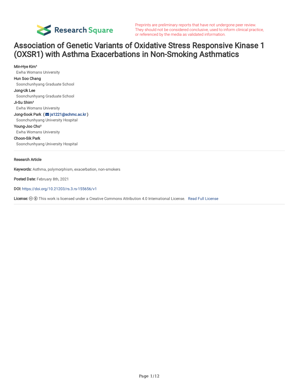 (OXSR1) with Asthma Exacerbations in Non-Smoking Asthmatics