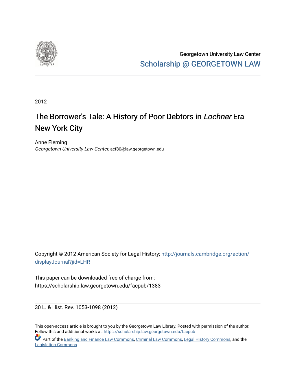 The Borrower's Tale: a History of Poor Debtors in &lt;I&gt;Lochner&lt;/I&gt; Era New York City