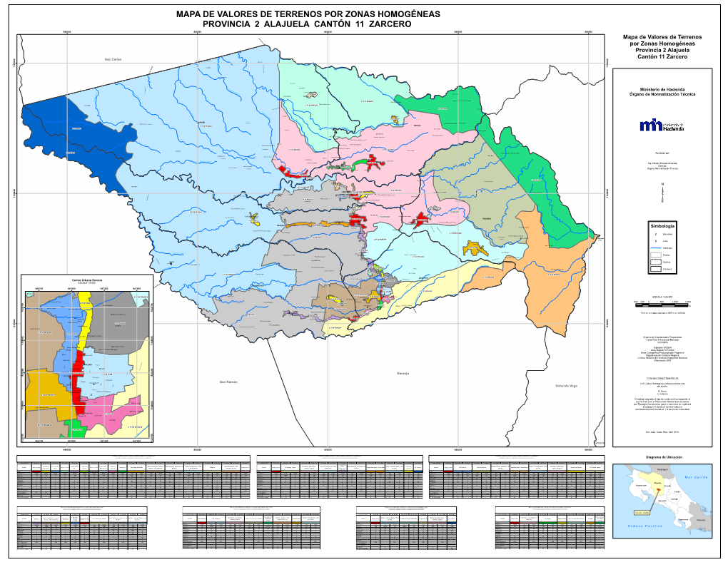 Mapa De Valores De Terrenos Por Zonas Homogéneas Provincia 2 Alajuela Cantón 11 Zarcero 445000 450000 455000 460000 465000