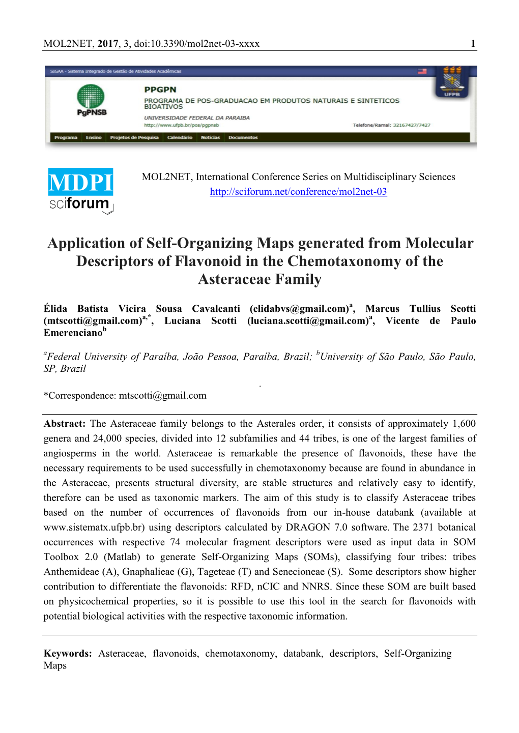 Application of Self-Organizing Maps Generated from Molecular Descriptors of Flavonoid in the Chemotaxonomy of the Asteraceae Family