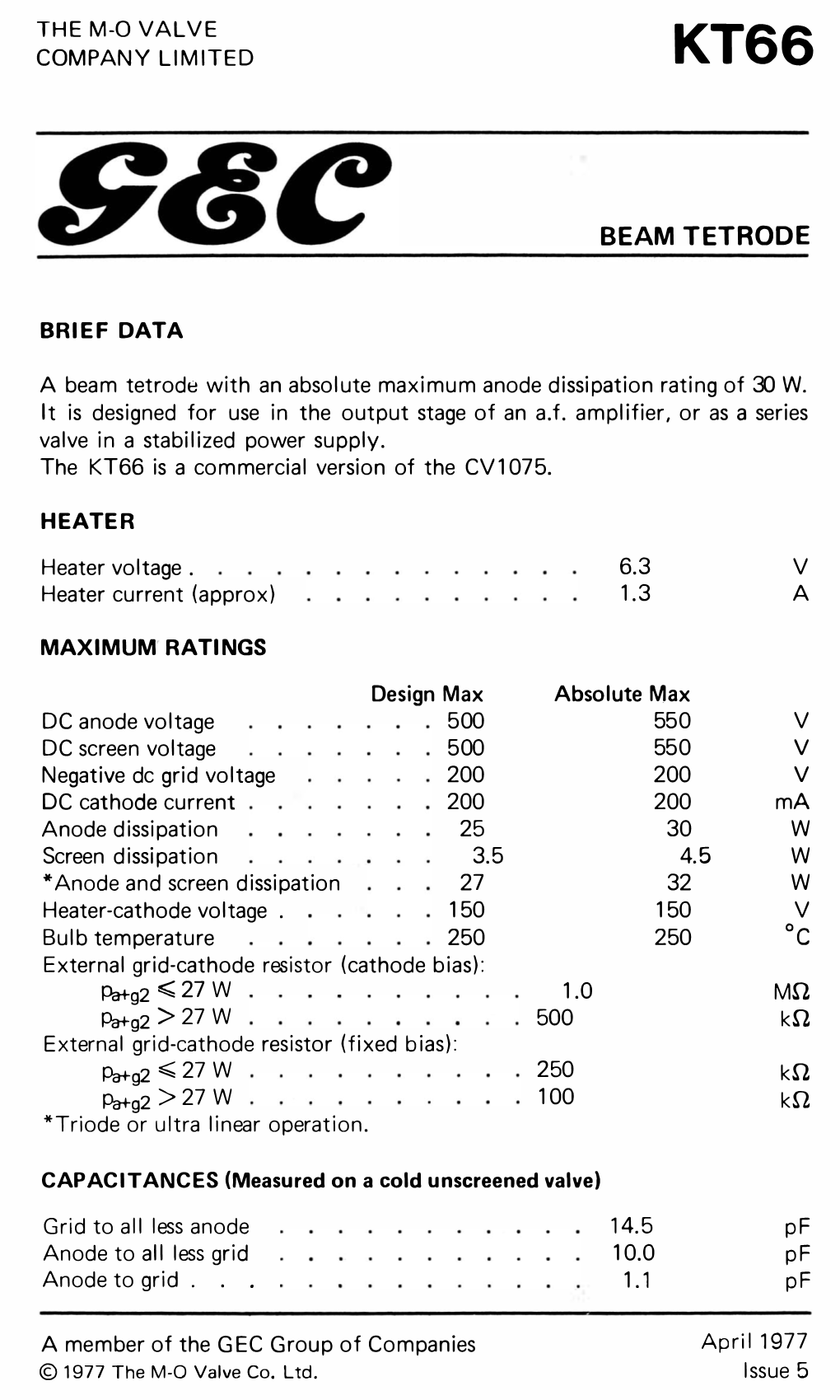 BEAM TETRODE W. CAPACITANCES (Measured on a Cold Unscreened