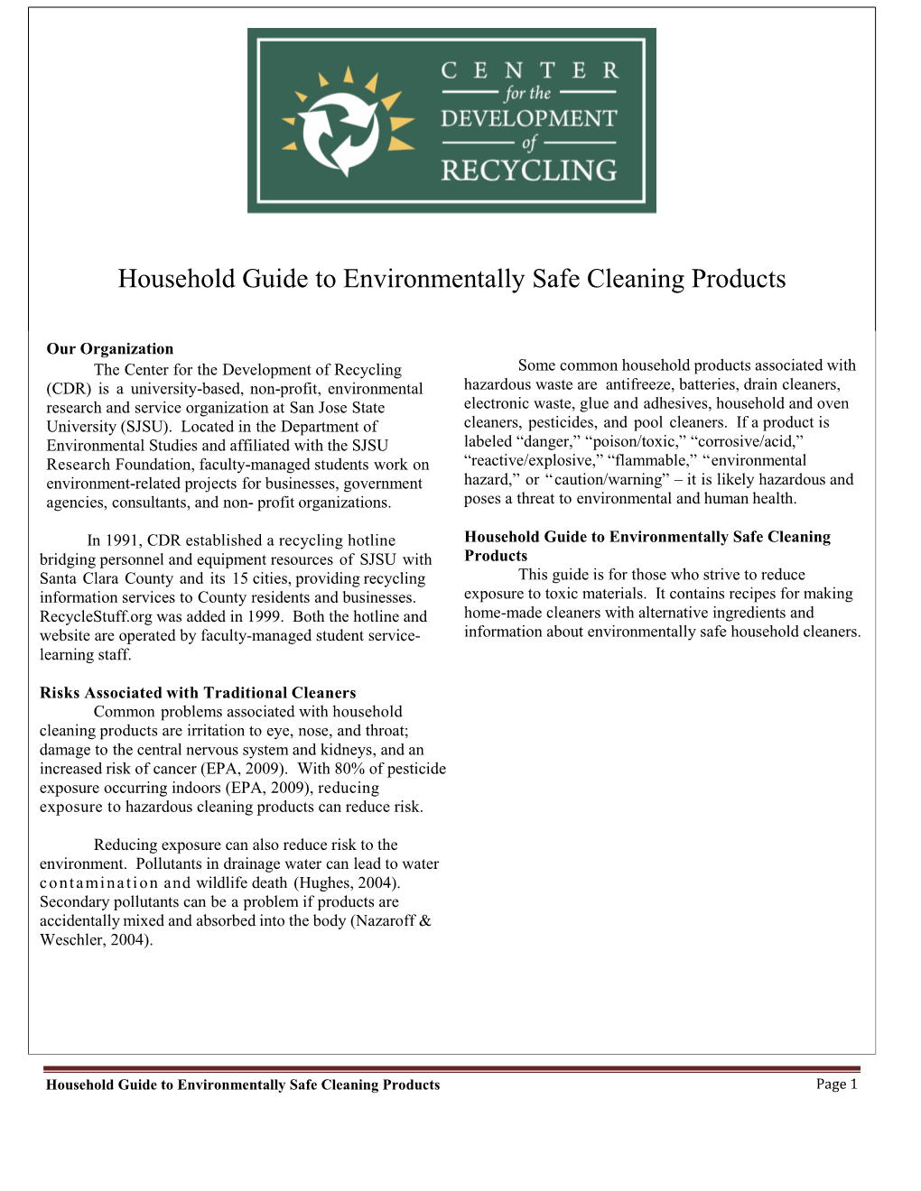 Household Guide to Environmentally Safe Cleaning Products