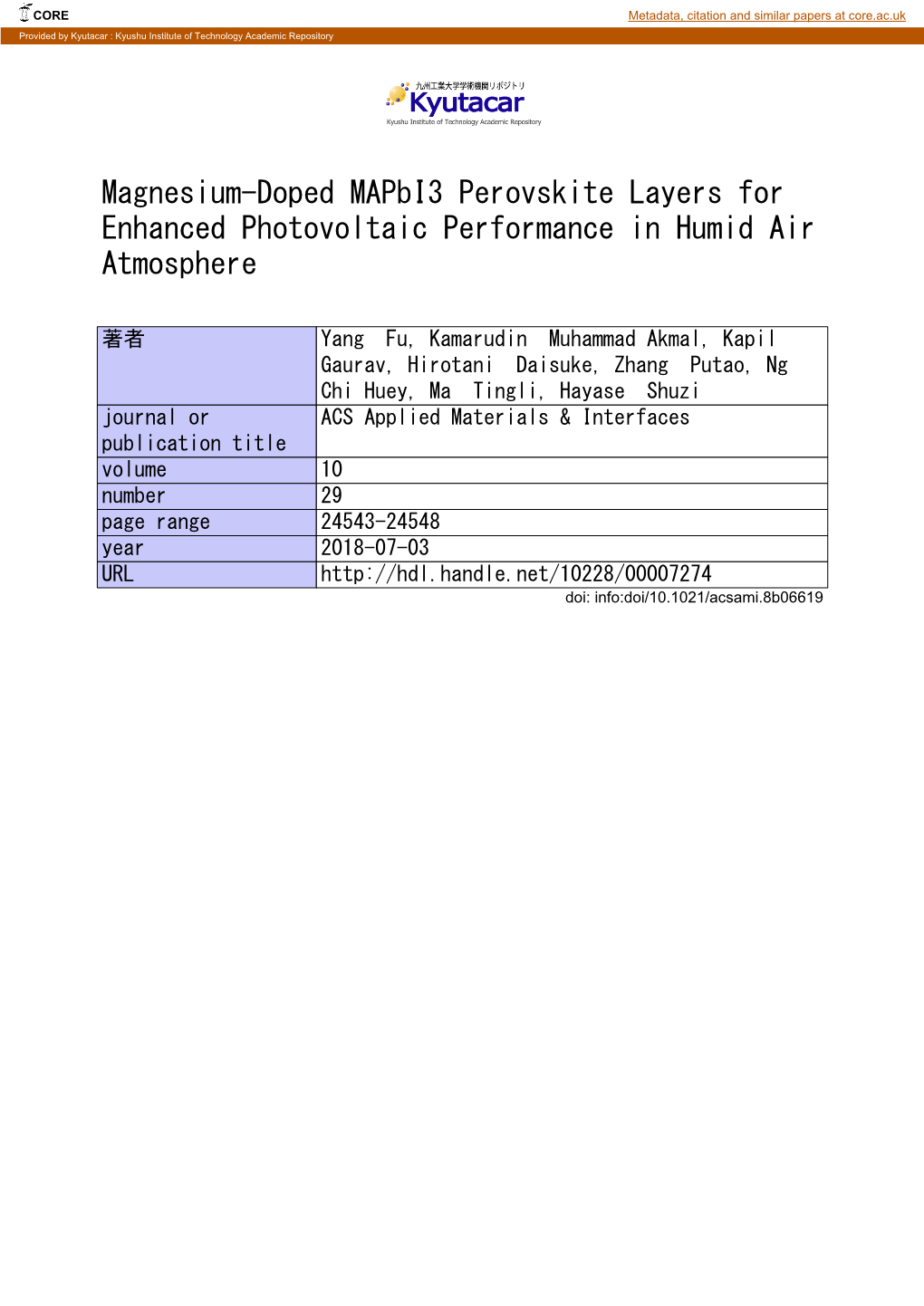 Magnesium-Doped Mapbi3 Perovskite Layers for Enhanced Photovoltaic Performance in Humid Air Atmosphere