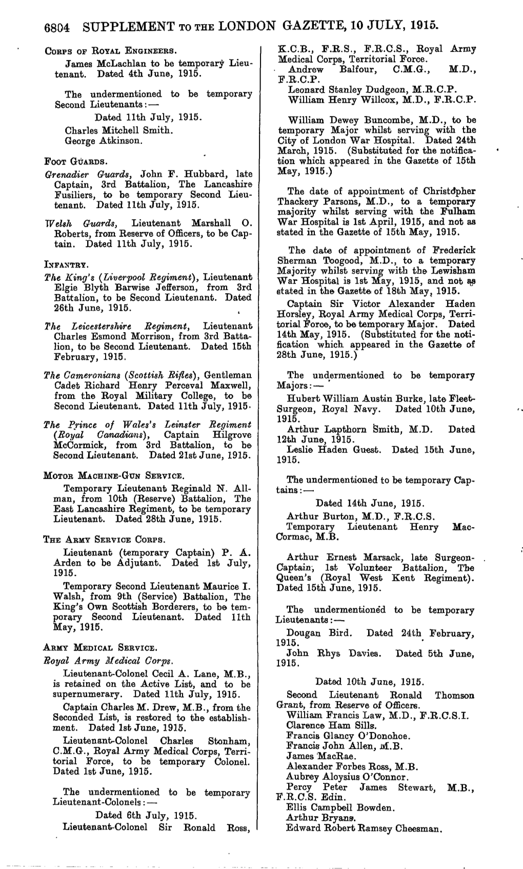 6804 Supplement to the London Gazette, 10 July, 1915