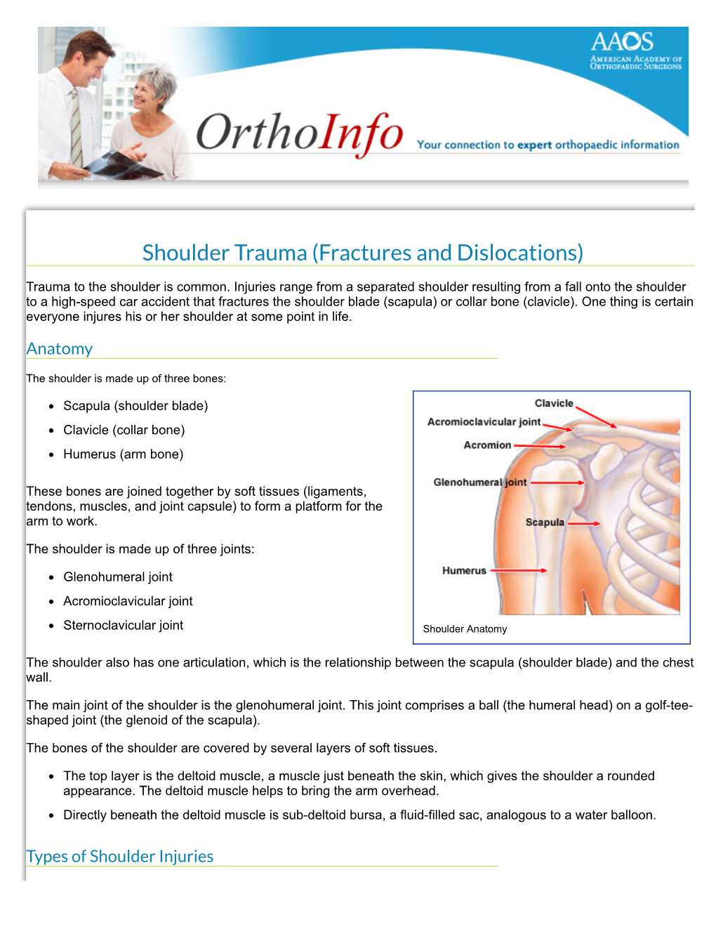 Shoulder Trauma (Fractures and Dislocations)-Orthoinfo