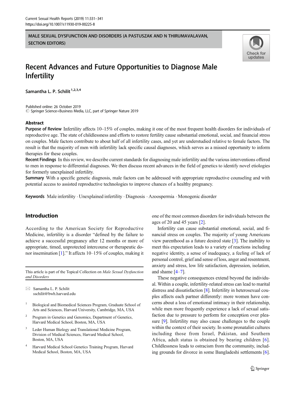Recent Advances and Future Opportunities to Diagnose Male Infertility