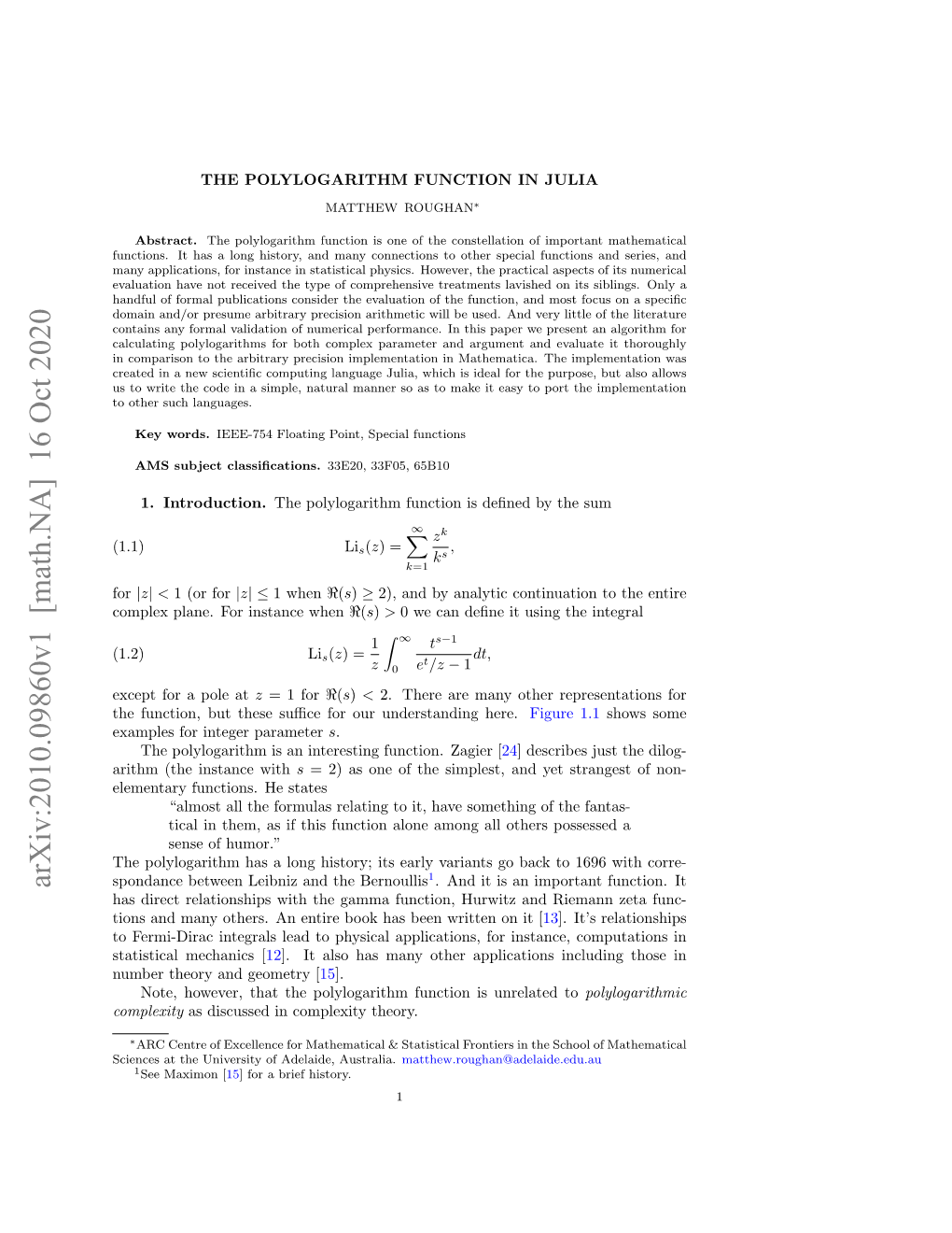 The Polylogarithm Function in Julia