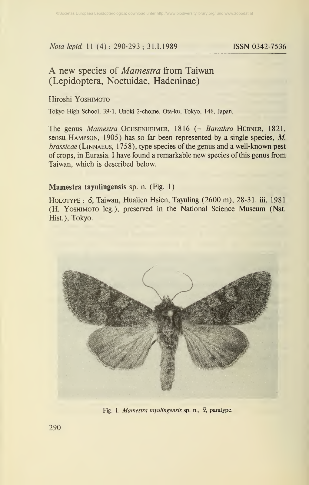 Nota Lepidopterologica