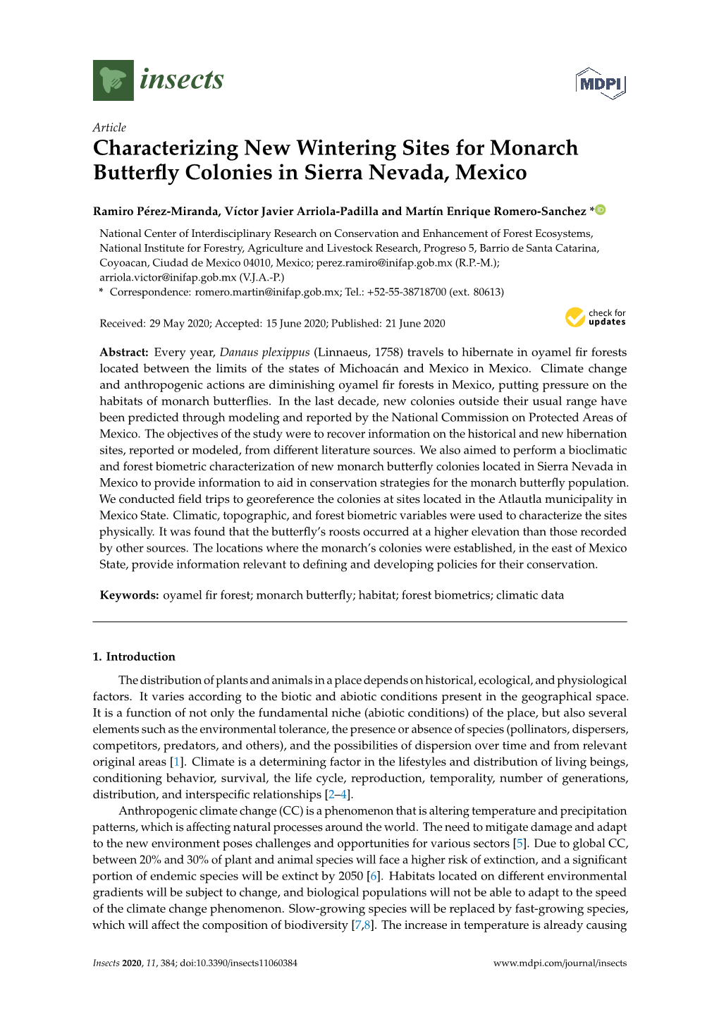 Characterizing New Wintering Sites for Monarch Butterfly Colonies In