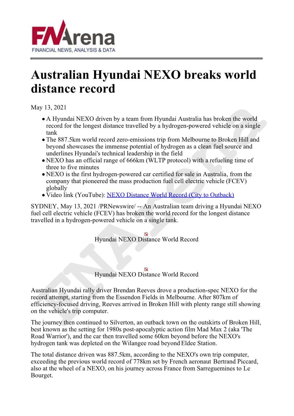 Australian Hyundai NEXO Breaks World Distance Record