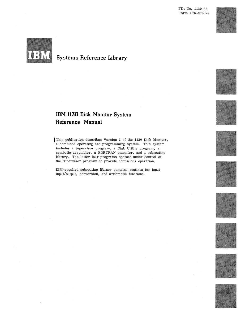 IBM 1130 Disk Monitor System Reference Manual