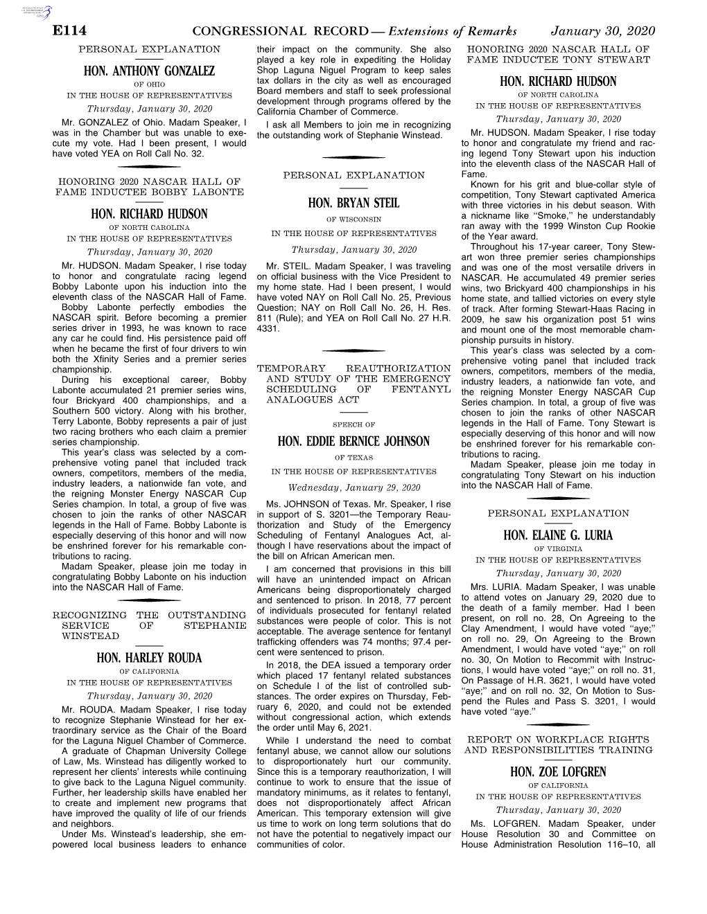 CONGRESSIONAL RECORD— Extensions of Remarks E114 HON