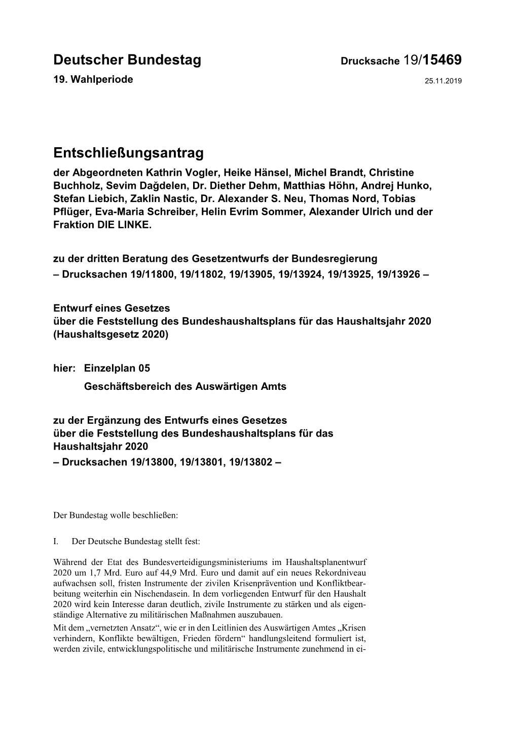 Deutscher Bundestag Drucksache 19/15469