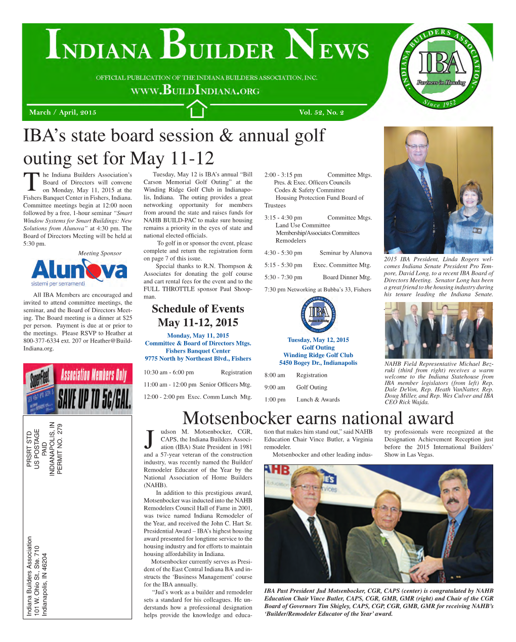 Motsenbocker Earns National Award IBA's State Board Session & Annual Golf Outing Set for May 11-12