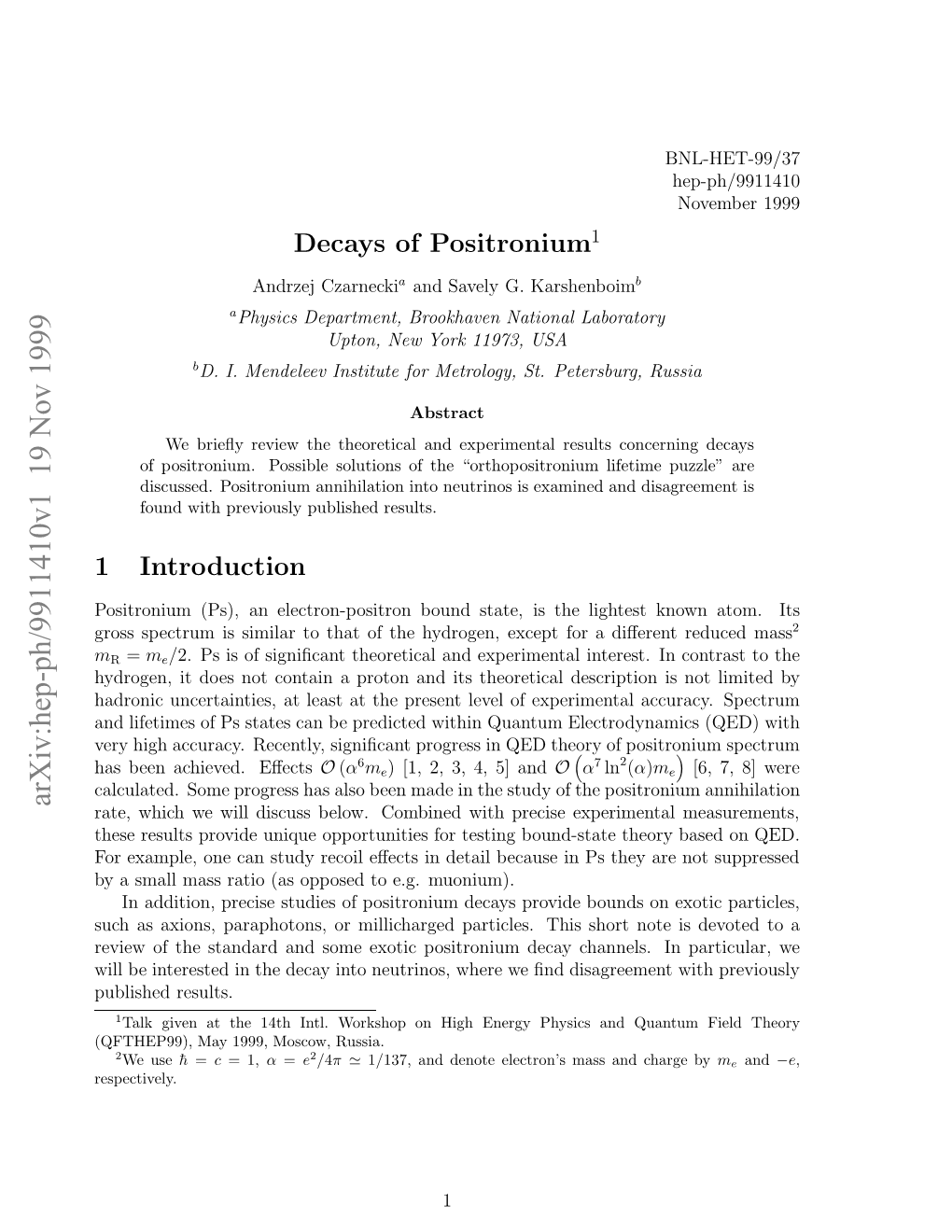 Decays of Positronium