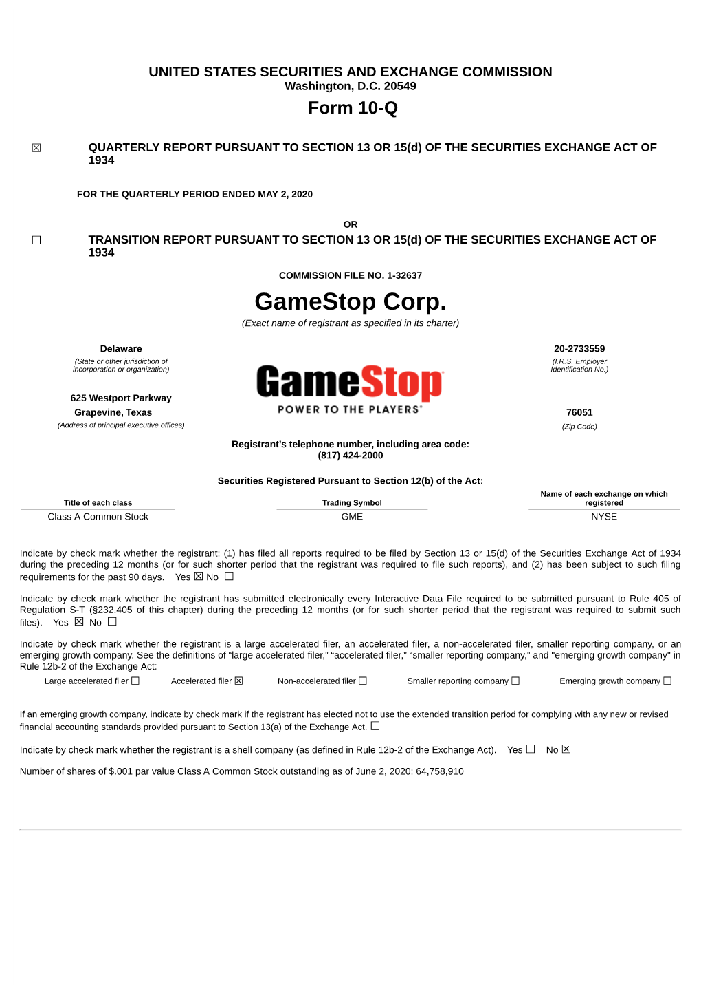 Gamestop Corp. (Exact Name of Registrant As Specified in Its Charter)