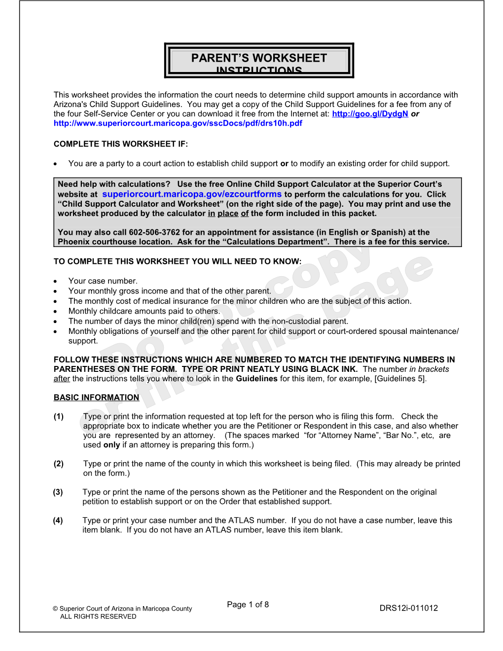 Parent S Worksheet Instructions