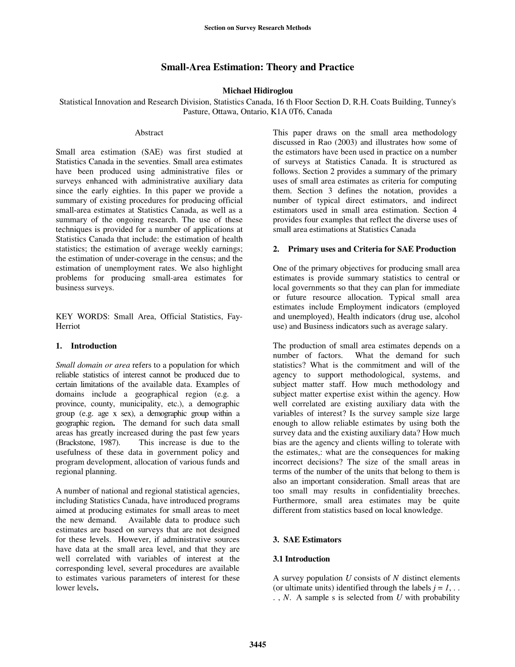 Small-Area Estimation: Theory and Practice