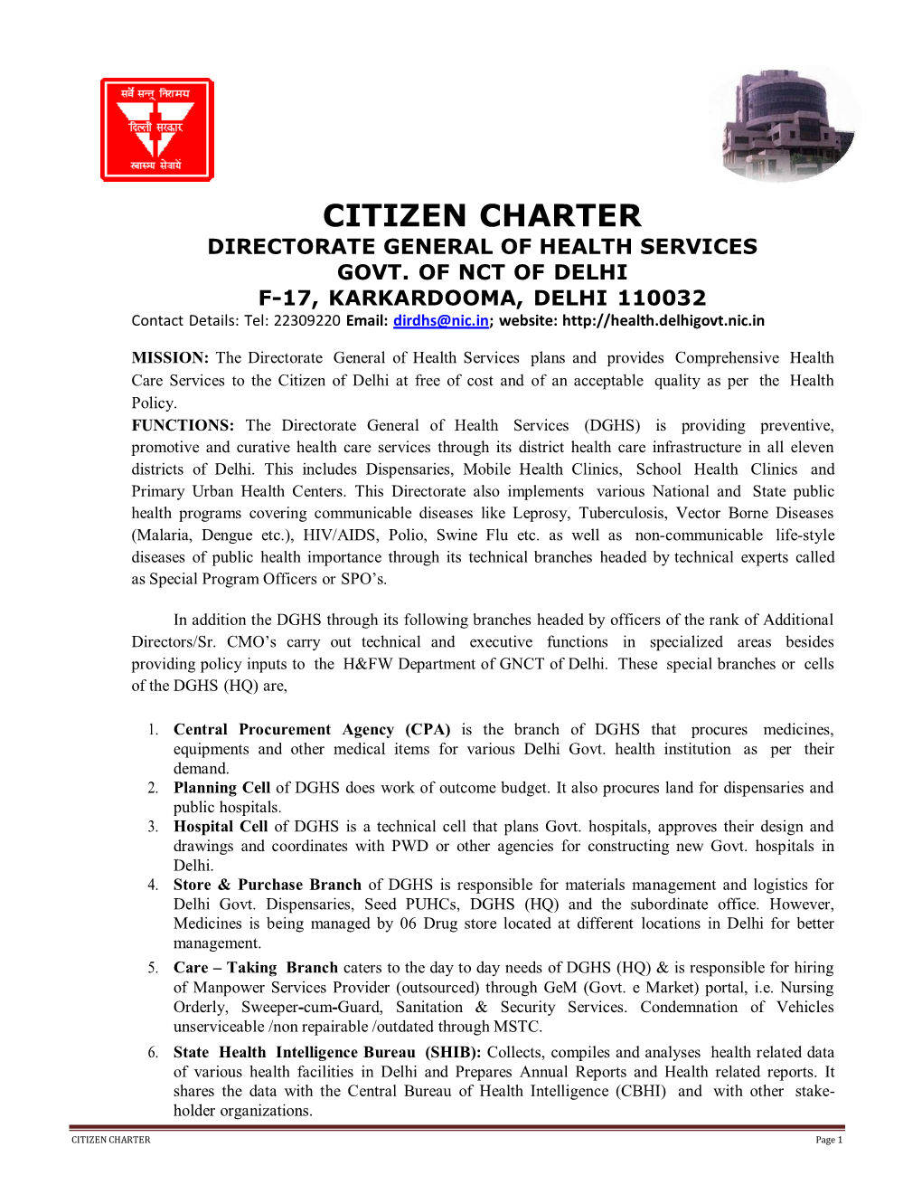 Citizen Charter Directorate General of Health Services Govt