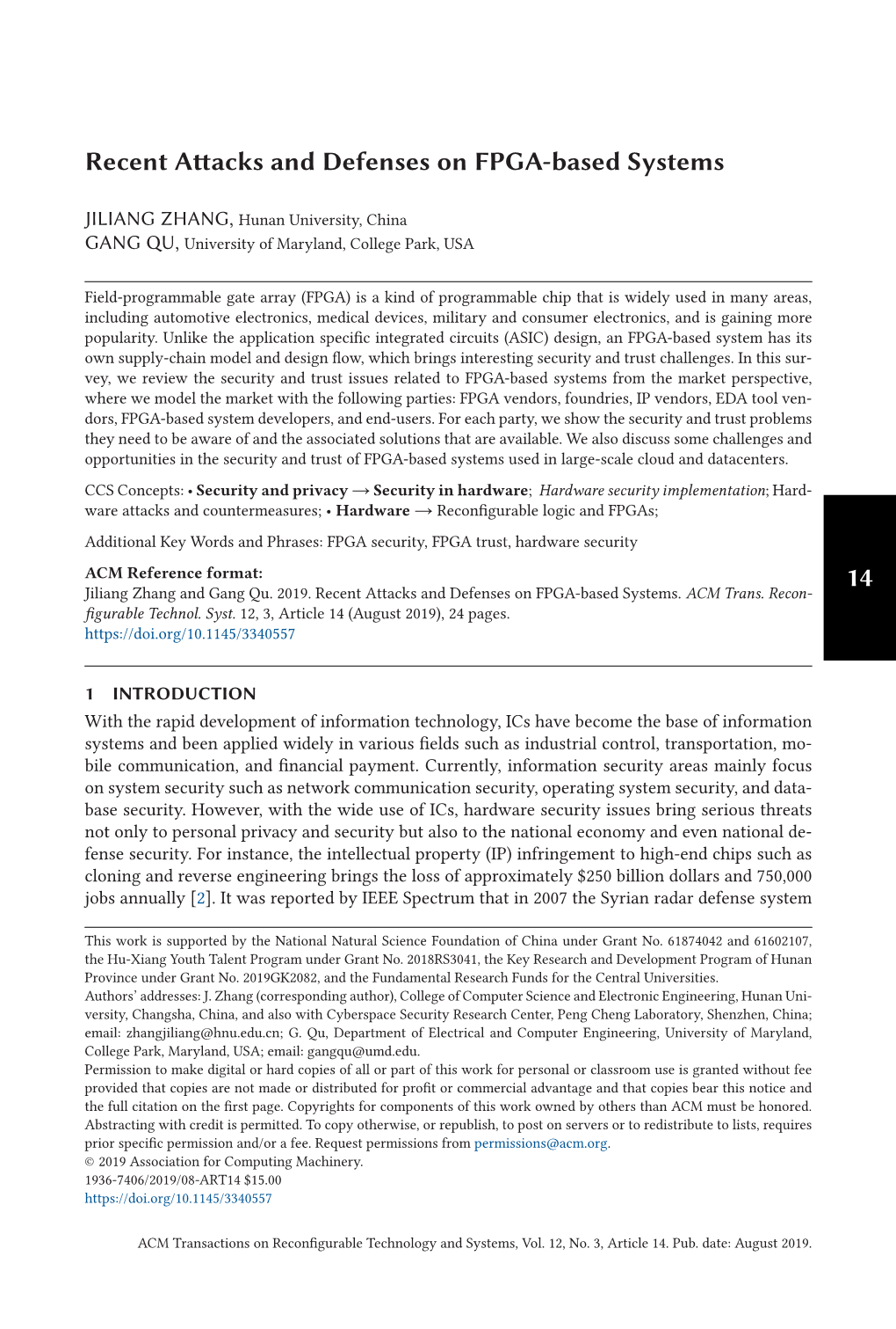 14 Recent Attacks and Defenses on FPGA-Based Systems