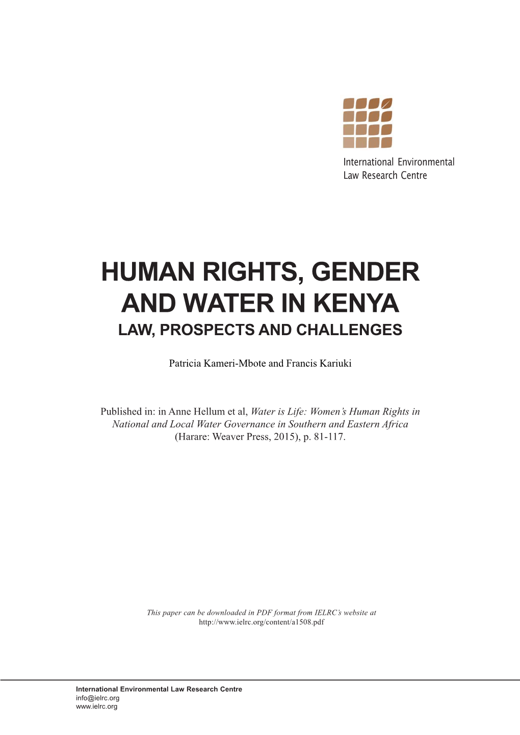 Human Rights, Gender and Water in Kenya: Law, Prospects and Challenges