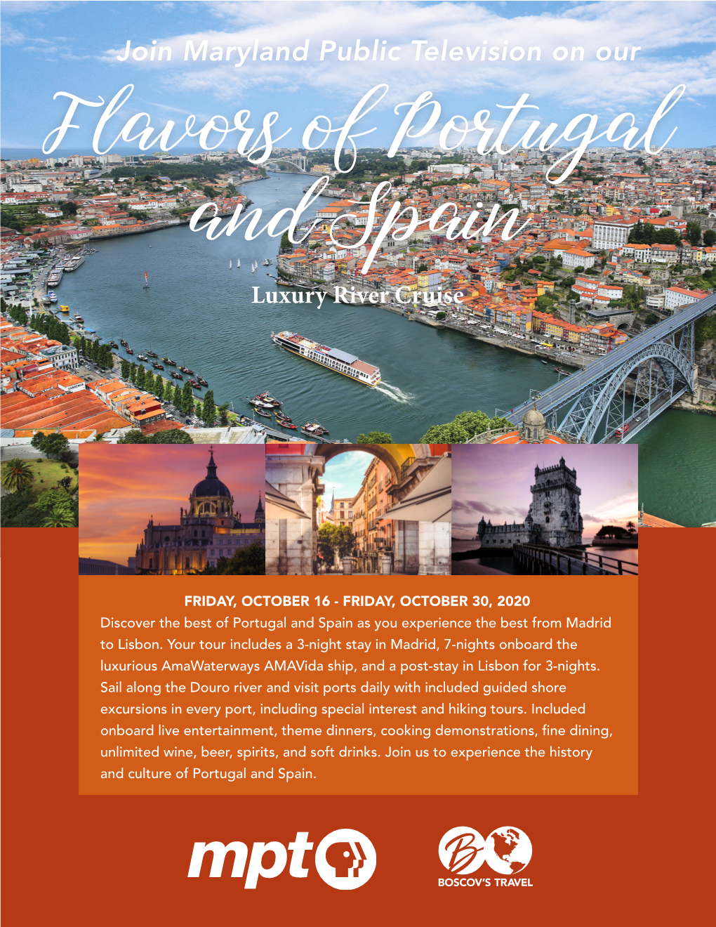 Join Maryland Public Television on Our DAY 12 PORTO – DISEMBARKATION from RIVER CRUISE – LISBON Your Cruise Comes to an End in Porto
