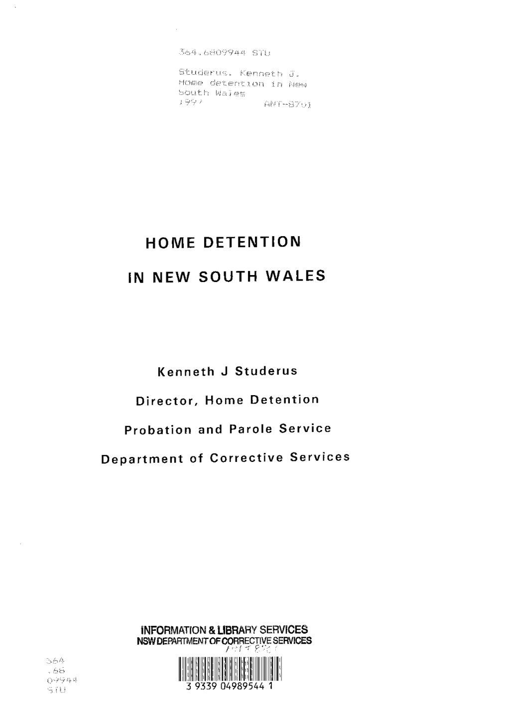 Home Detention in New South Wales 1997