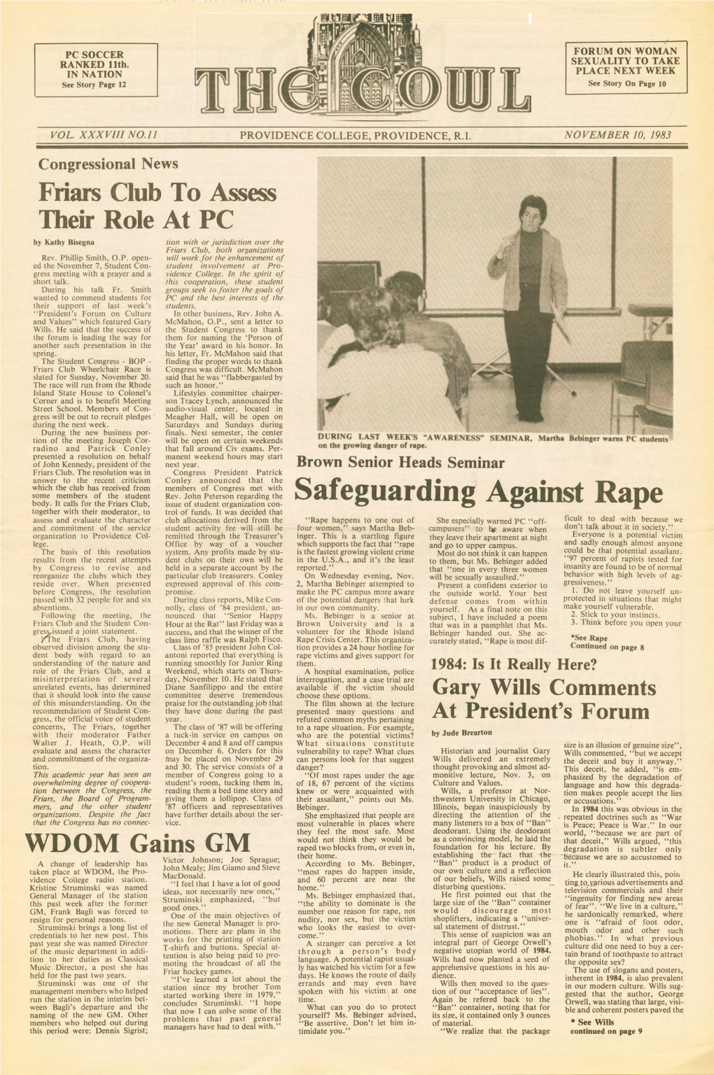 The Cowl, November 10, 1983 NEWS
