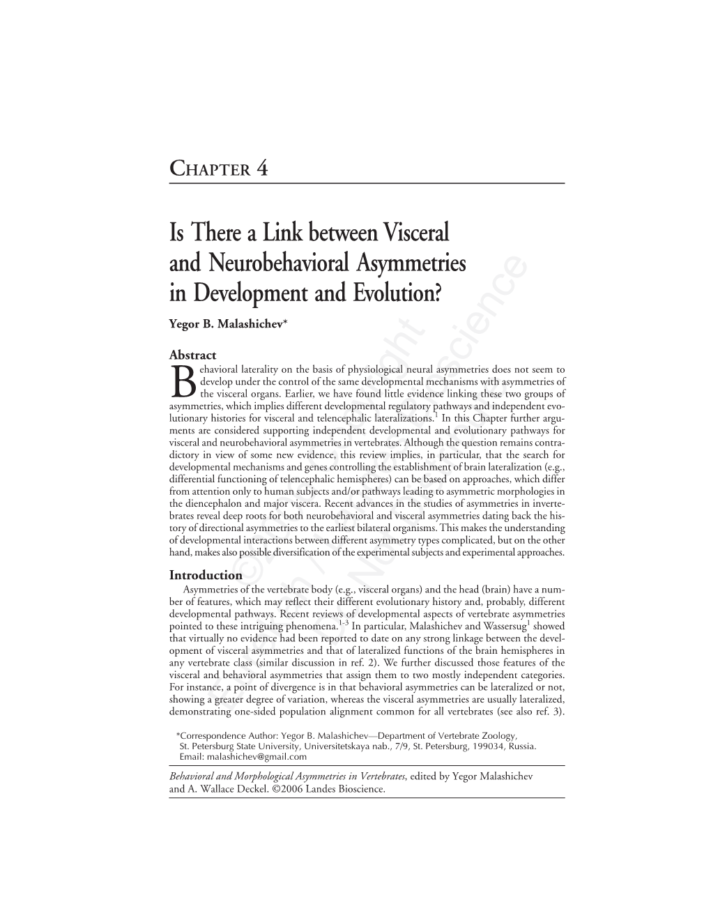 Is There a Link Between Visceral and Neurobehavioral Asymmetries in Development and Evolution? Yegor B