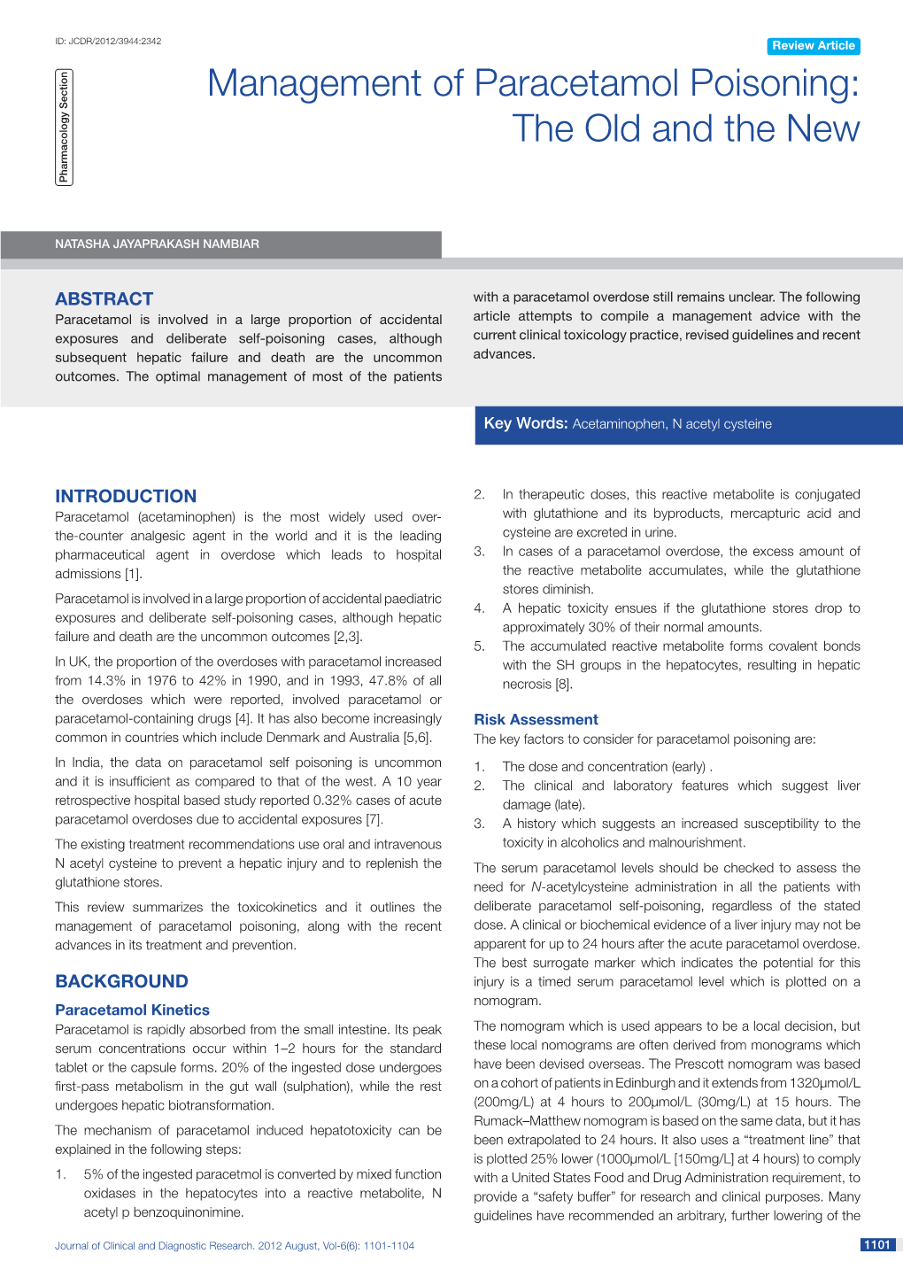 Management of Paracetamol Poisoning: the Old and the New Pharmacology Section