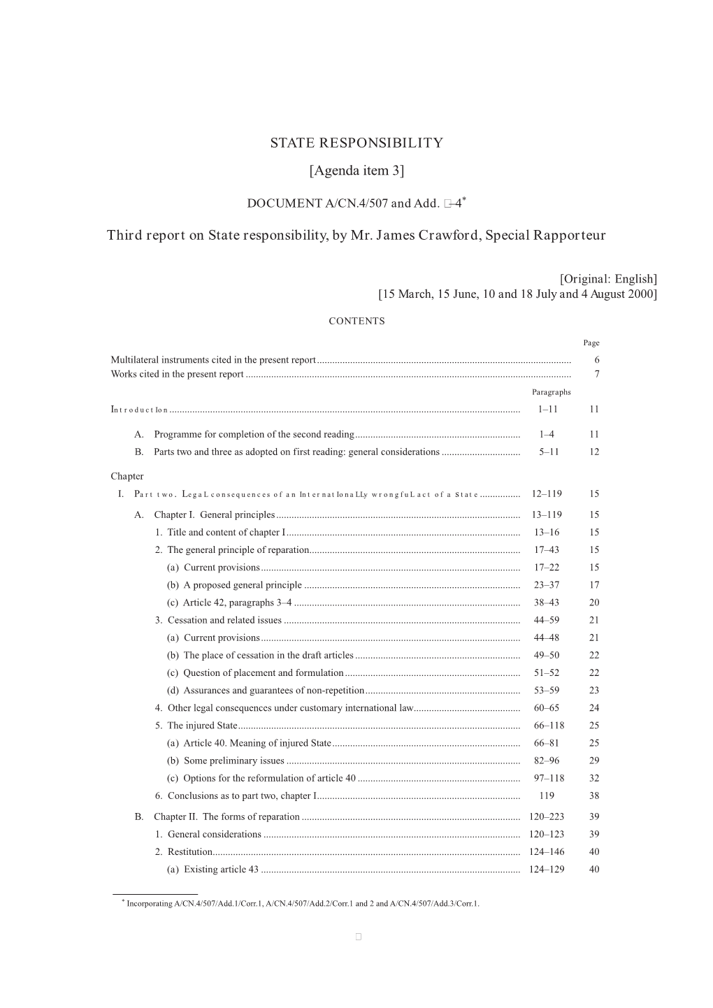 Third Report on State Responsibility, by Mr. James Crawford, Special Rapporteur