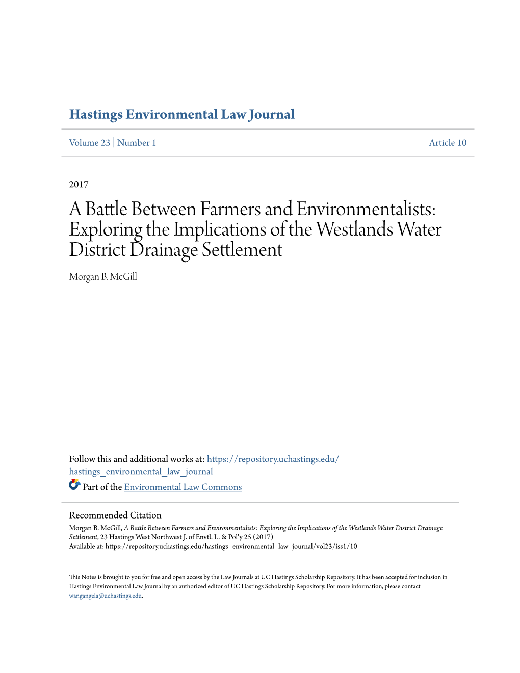 Exploring the Implications of the Westlands Water District Drainage Settlement Morgan B