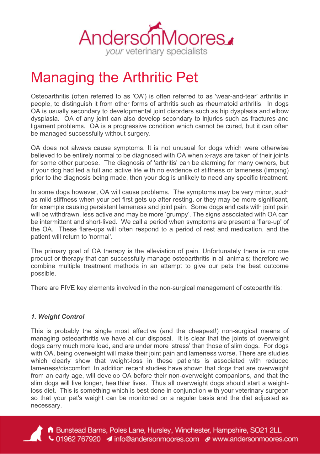 Managing the Arthritic Pet