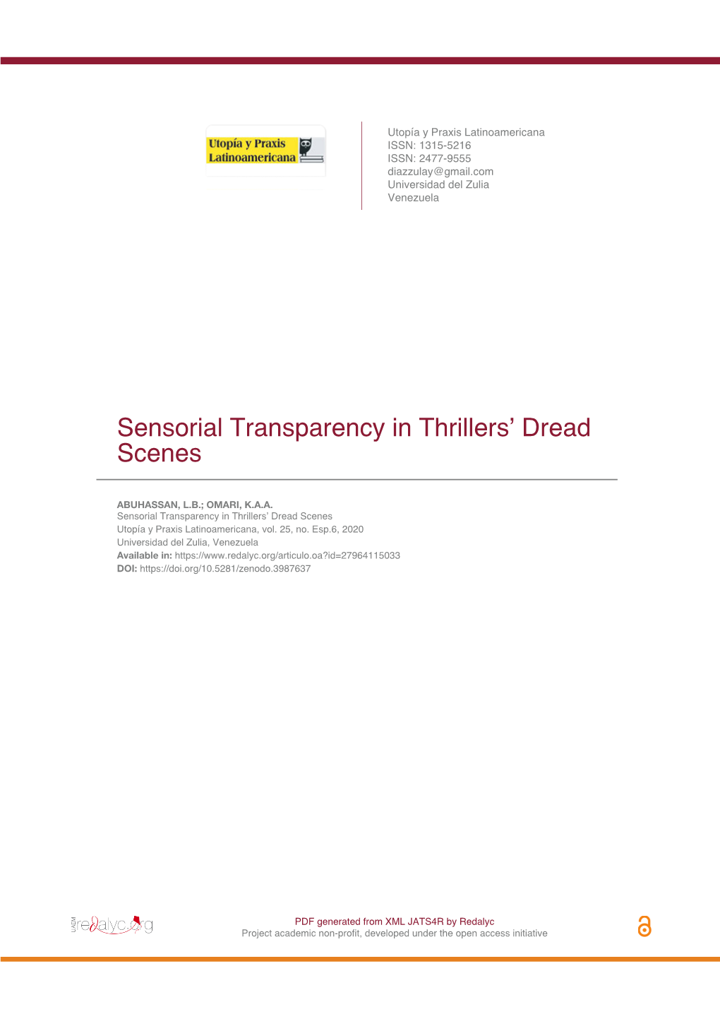 Sensorial Transparency in Thrillers' Dread Scenes