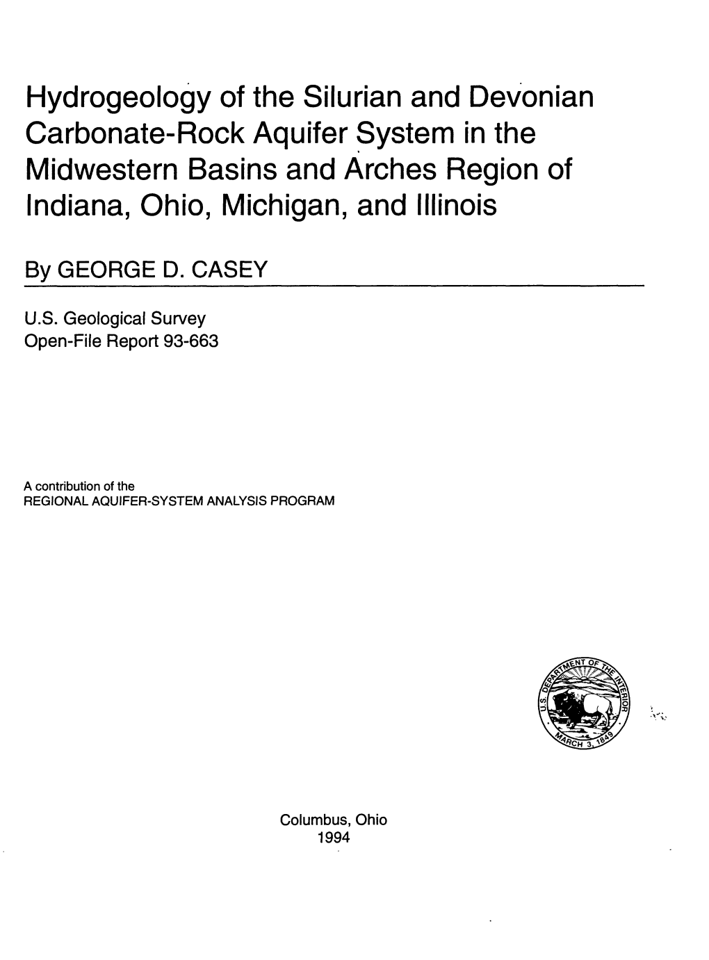 Hydrogeology of the Silurian and Devonian Carbonate-Rock Aquifer System in the Midwestern Basins and Arches Region of Indiana, Ohio, Michigan, and Illinois