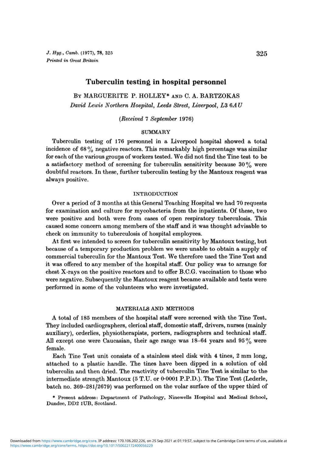 Tuberculin Testing in Hospital Personnel by MARGUERITE P