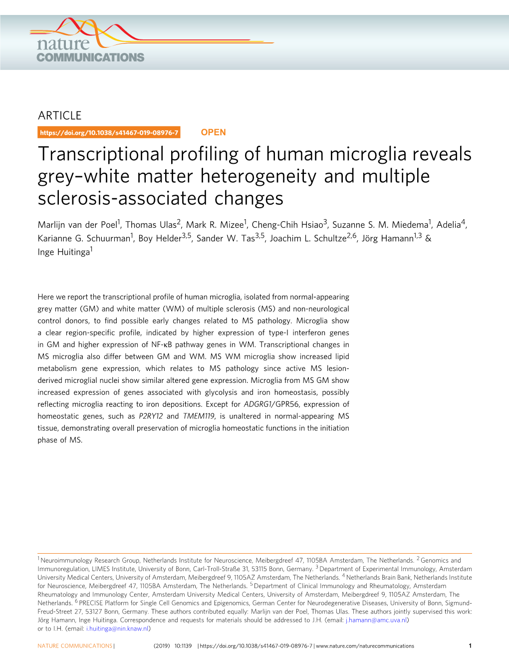 Transcriptional Profiling of Human Microglia Reveals Greyâ