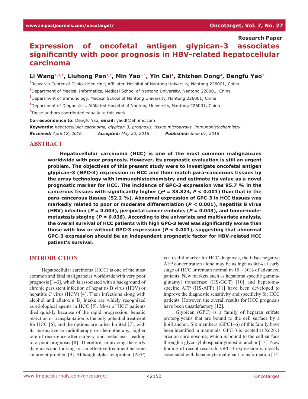 Expression of Oncofetal Antigen Glypican-3 Associates Significantly with Poor Prognosis in HBV-Related Hepatocellular Carcinoma