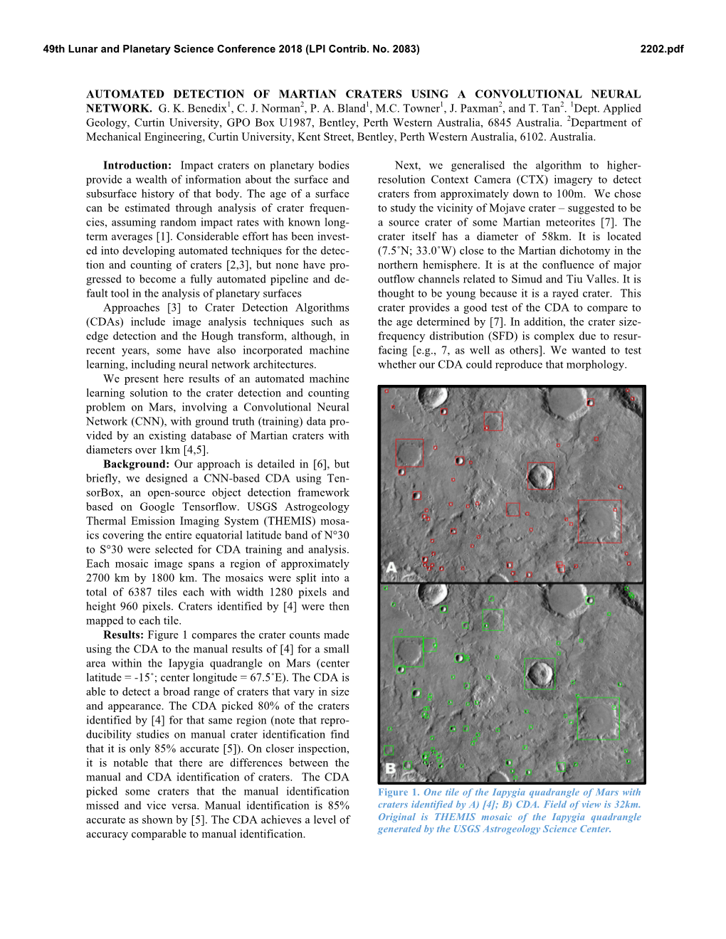 Automated Detection of Martian Craters Using a Convolutional Neural Network