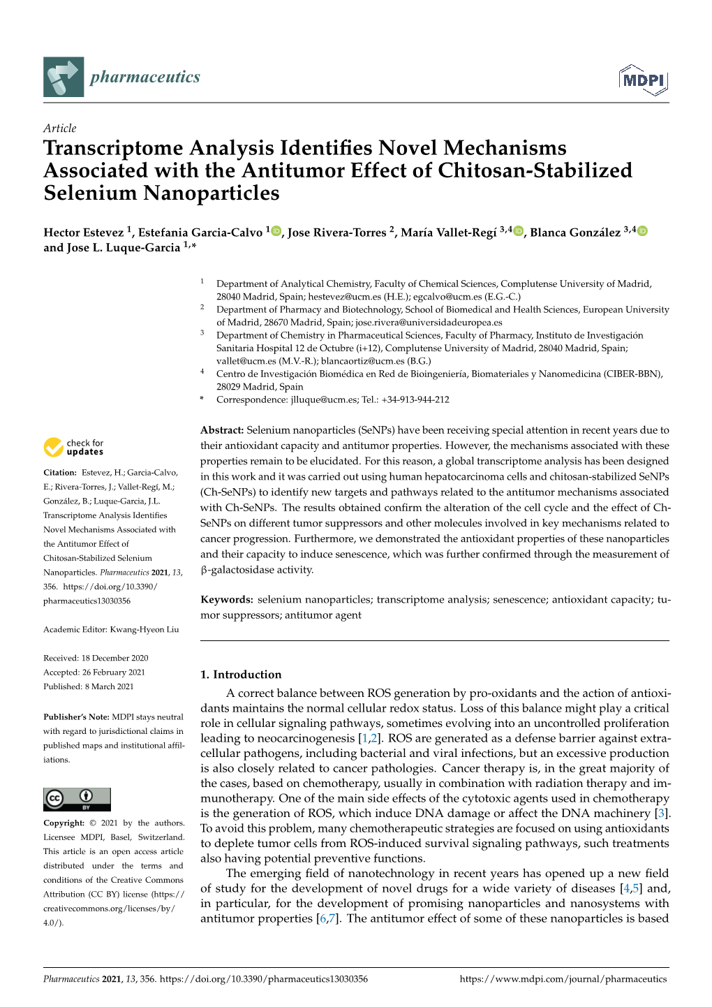 Transcriptome Analysis Identifies Novel Mechanisms Associated with the Antitumor Effect of Chitosan-Stabilized Selenium Nanopart