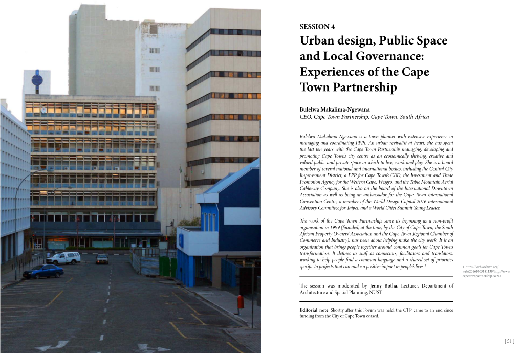 Urban Design, Public Space and Local Governance: Experiences of the Cape Town Partnership