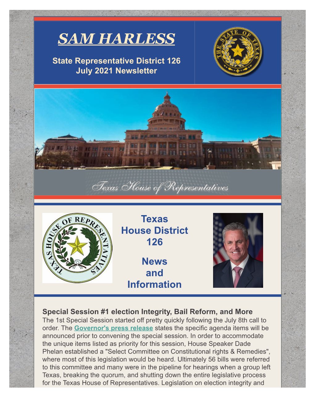 Constant Contact Data Notice Sent by District126.Harless@House.Texas.Gov Powered By