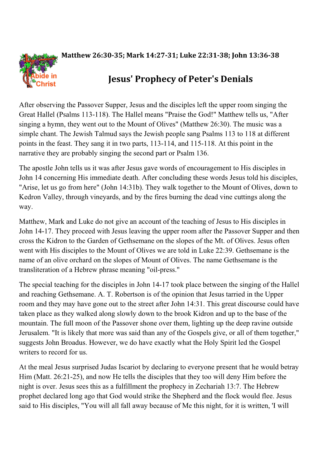 69-75 Jesus Prophecy of Peters' Denials