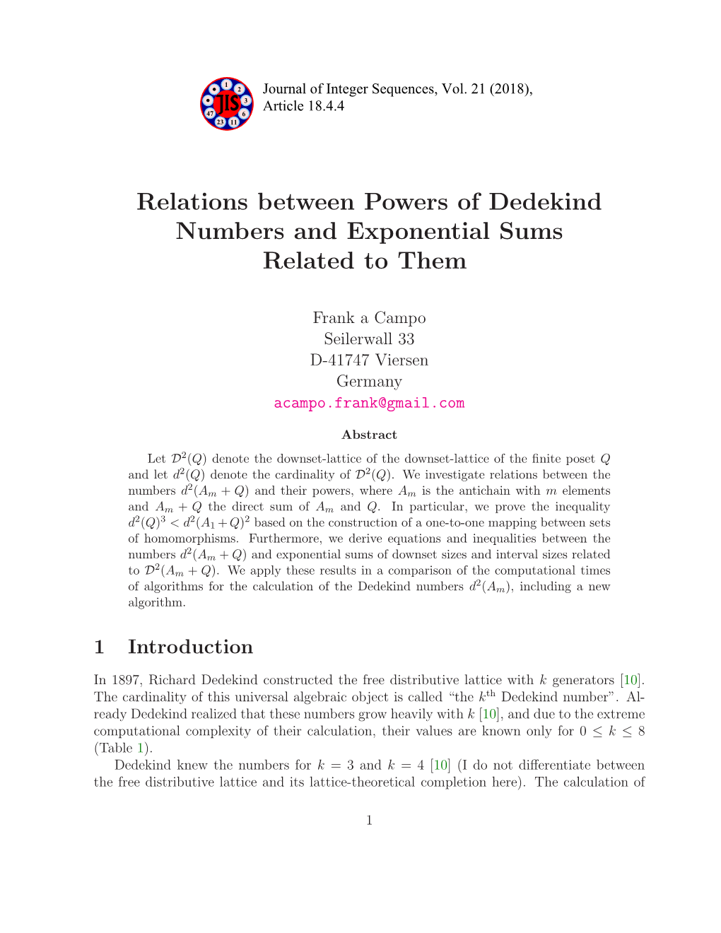 Relations Between Powers of Dedekind Numbers and Exponential Sums Related to Them