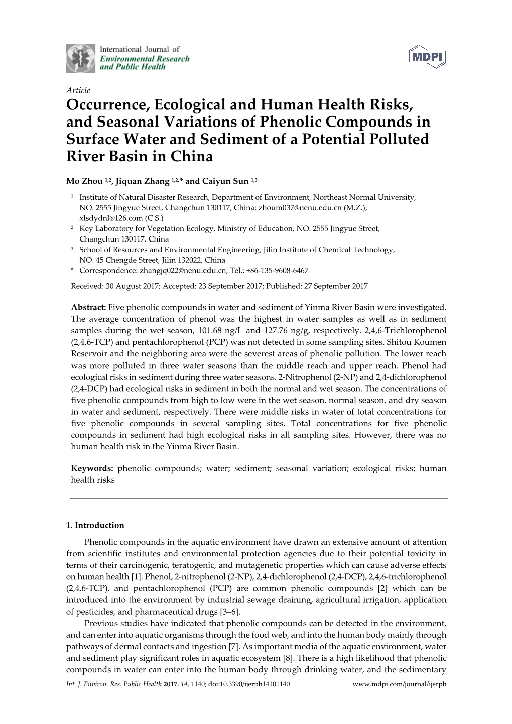 Occurrence, Ecological and Human Health Risks, and Seasonal