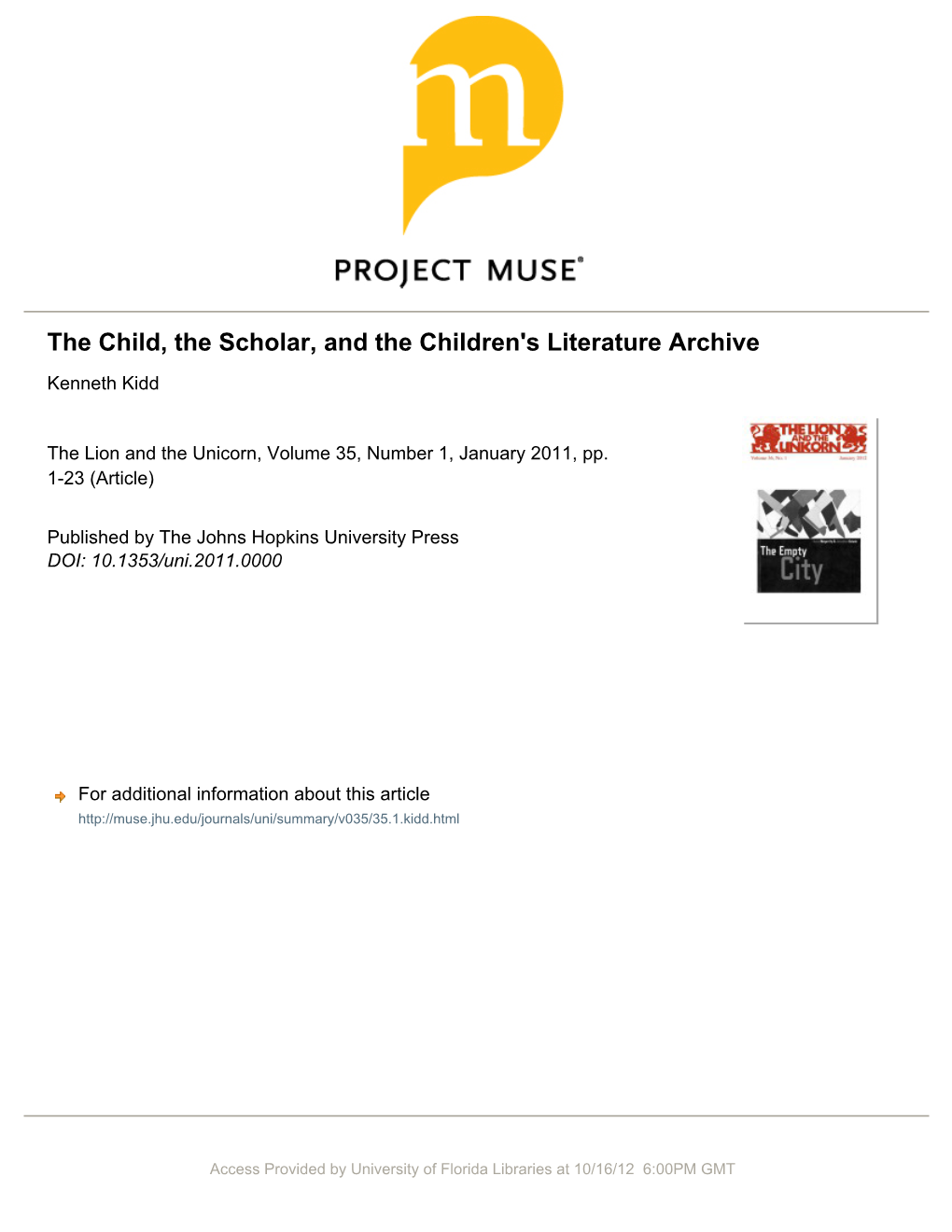 The Child, the Scholar, and the Children's Literature Archive