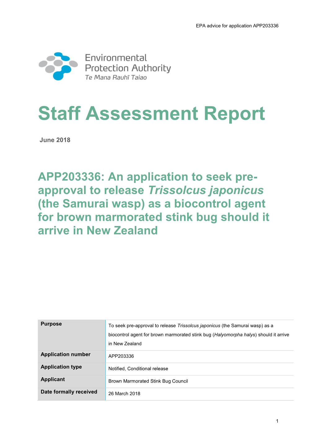 Staff Assessment Report