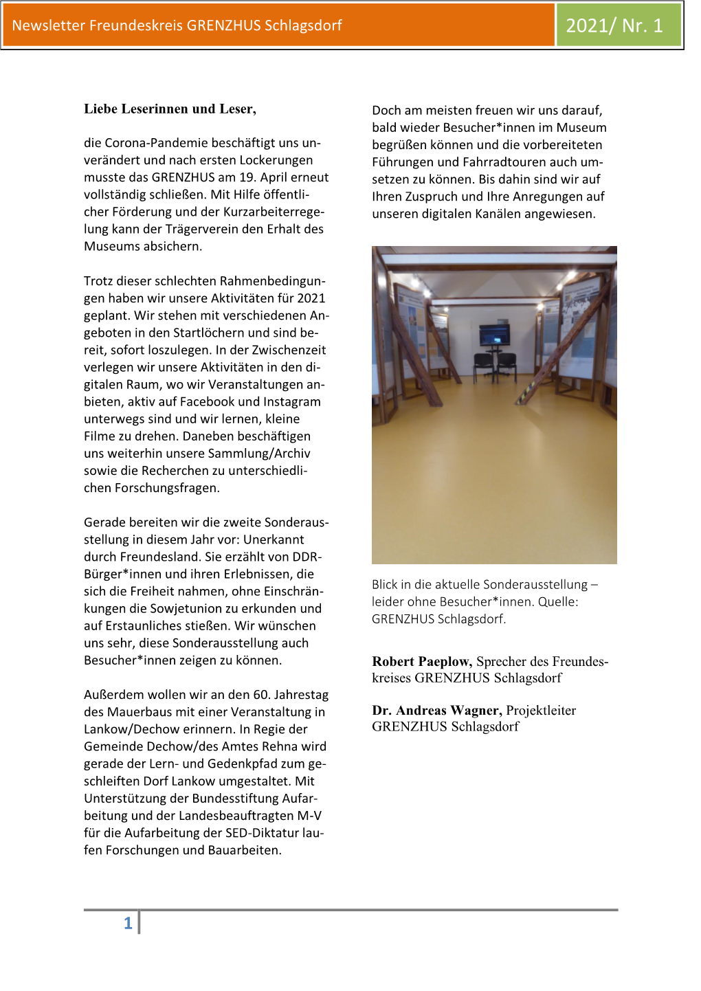 Newsletter Freundeskreis GRENZHUS Schlagsdorf 2021/ Nr