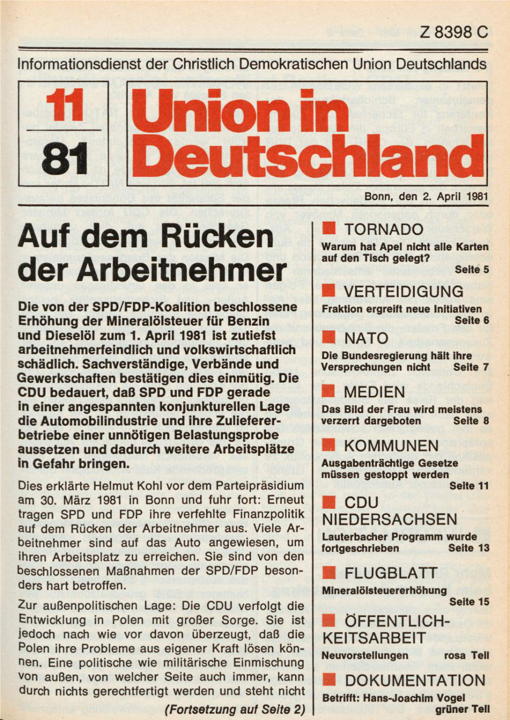 UID 1981 Nr. 11, Union in Deutschland