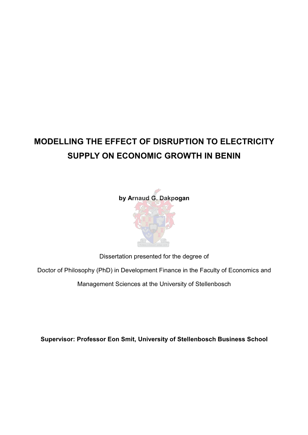 Modelling the Effect of Disruption to Electricity Supply on Economic Growth in Benin